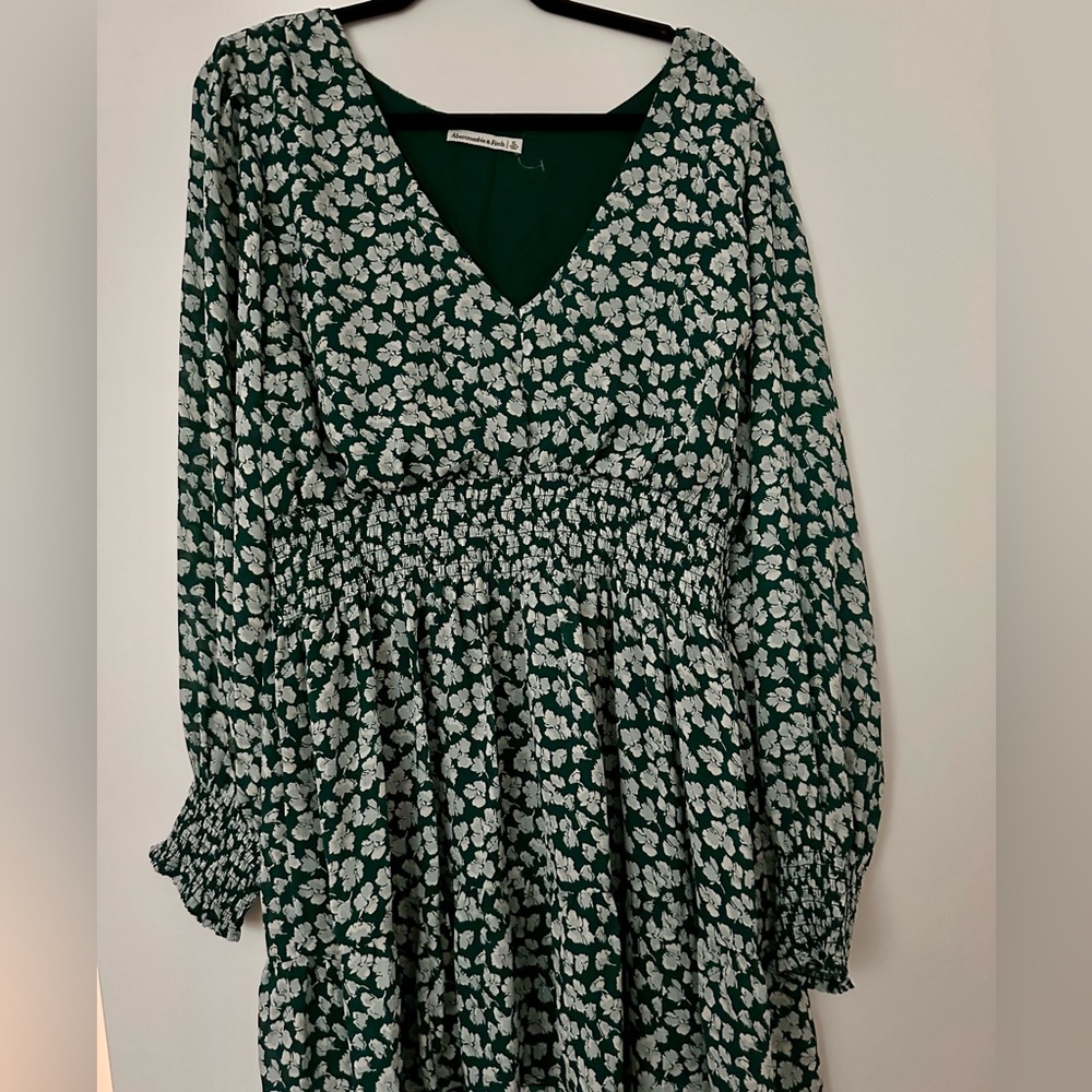 Abercrombie & Fitch White and Green Smocked Mini Dress Size XL